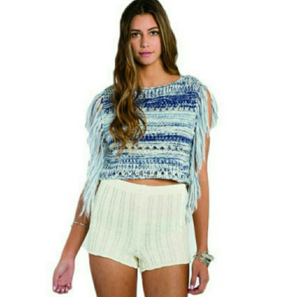 Billabong Cropped Fringe Sweater Sz S